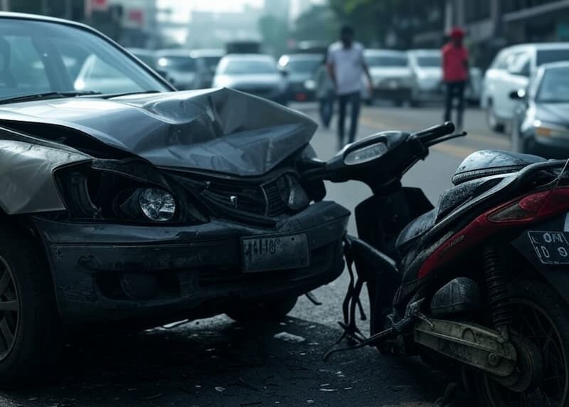 Accident, moto et voiture